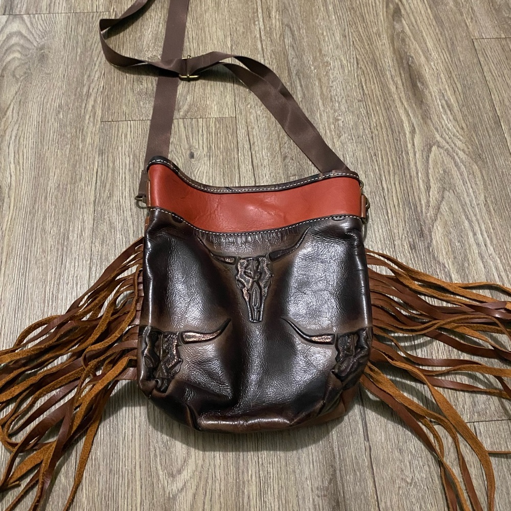 Brown and Tan Fringe Crossbody Bag